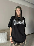 Czerwony zbyt duży vintage'owy T-shirt z gwiazdą Kpop Streetwear