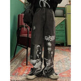 Gotyckie jeansy o szerokich nogawkach z nadrukiem Y2K streetwear dla kobiet