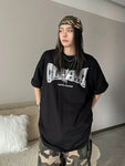 Czerwony zbyt duży vintage'owy T-shirt z gwiazdą Kpop Streetwear