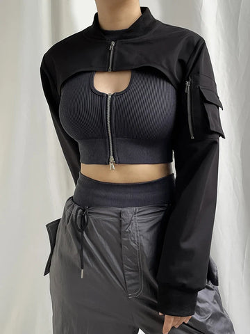 Modna techwear kurtka Crop w kolorze czarnym