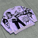 Y2K Retro Pullover dla par Gothic i styl lat 90. w fioletowym i czarnym