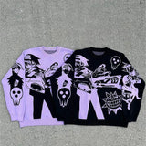 Y2K Retro Pullover dla par Gothic i styl lat 90. w fioletowym i czarnym