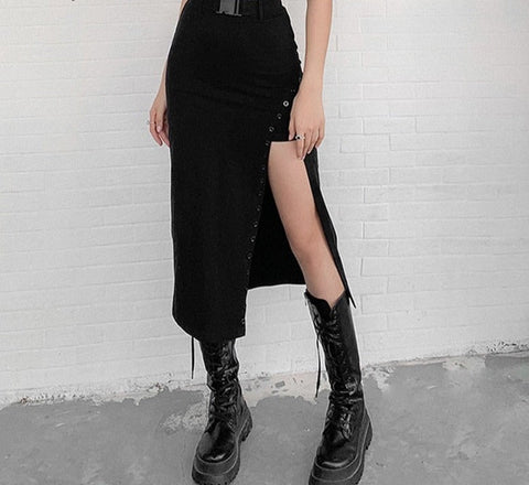 Czarny długi spódniczka e-girl dla kobiet