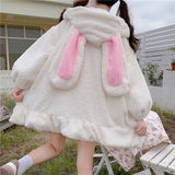 Kurtka Soft Girl biały króliczk uszami różowymi