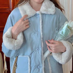 Wygodna Soft-Girl Kurtka Zimowa z Futerkiem w Pastelowym Błękitnym