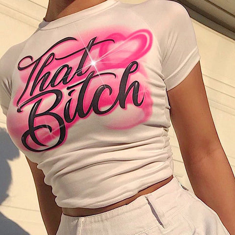 Krótkie Koszulki Y2K Pink Fashion Litery Drukowane Niebiańskie Topsy
