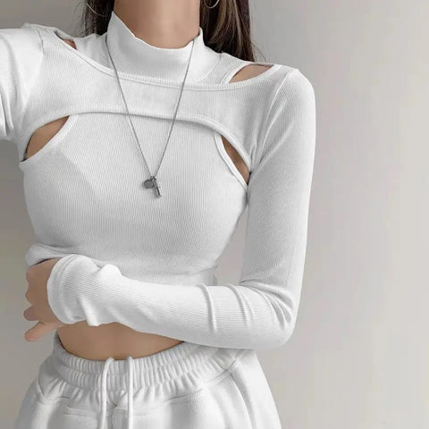 Crop Top - Sweter w stylu fałszywej warstwy