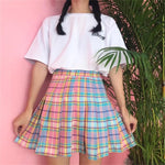 Spódniczka Kawaii Plaid-Styl w Błękitnym i Różowym