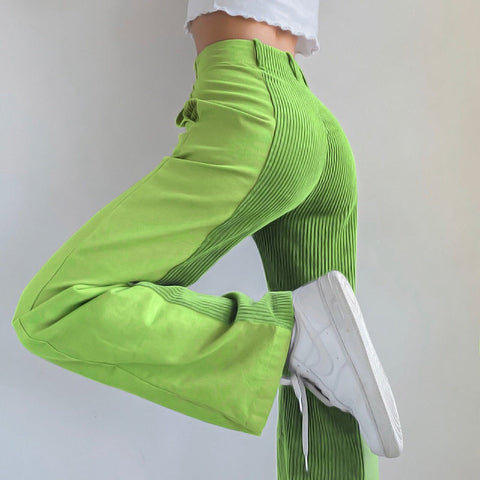 Spodnie patchworkowe wiązane w zielonym soft girl