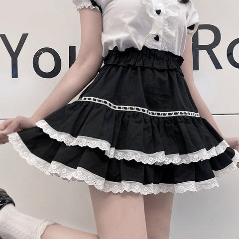 Czarno-biały wysoki japoński Gothic Lolita-Styl spódnica
