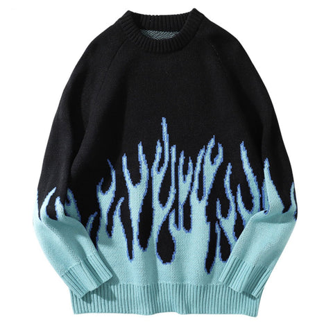 Czarny Sweter z Niebieskim Wzorem Flaming dla Dziewcząt.