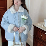 Wygodna Soft-Girl Kurtka Zimowa z Futerkiem w Pastelowym Błękitnym