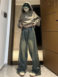 Dżinsy Y2K o wysokim stanie w stylu streetwear z szeroką nogawką