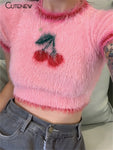 Krótka Bluza Soft girl Dekolt Okrągły Krótkie Rękawy Różowy