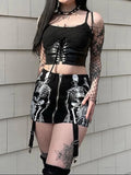 Mini-spódniczka Grunge Skinny Metalowego Zameczka Grafika Schädel
