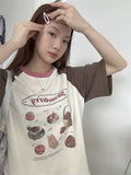 Lekko niedbałe vintage T-shirt z nadrukiem truskawkowym dla kobiet Y2K