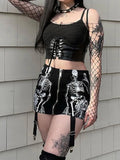 Mini-spódniczka Grunge Skinny Metalowego Zameczka Grafika Schädel