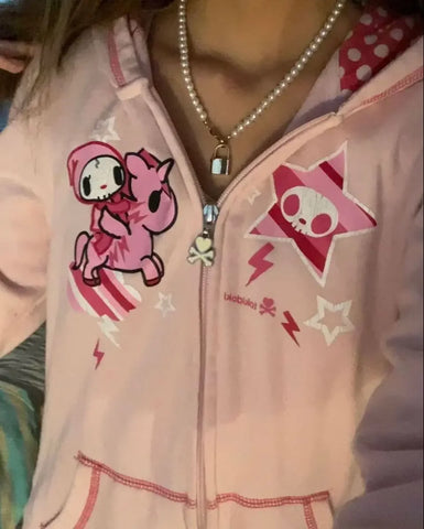 Bluza z kapturem Y2K w stylu Kawaii z odciskiem osobowości