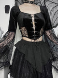 Top crop gothic w stylu gorsetu z rękawami z siatki