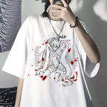 Gothic T-Shirt z anime z nadrukiem na rękawach w kolorze białym