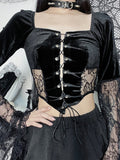 Top crop gothic w stylu gorsetu z rękawami z siatki