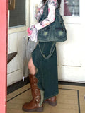 Modne Y2K Gyaru dżinsowe spódnice midi w stylu japońskim