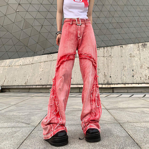 Spodnie E-Girl różowe z oryginalnym patchworkiem