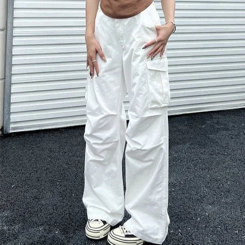 Spodnie typu Cargo Oversize w kolorze Białym w stylu Y2K dla Kobiet