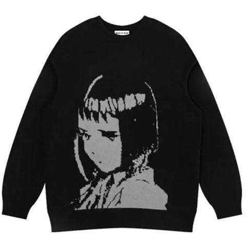 Sweter z anime dla dziewczyn, vintage sweter na zimę