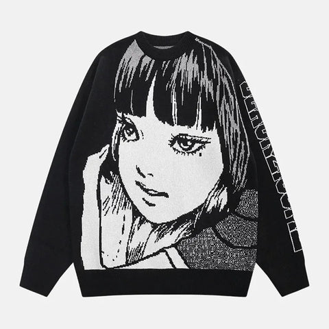 Damski sweter Harajuku z motywem mange w stylu e-Girl