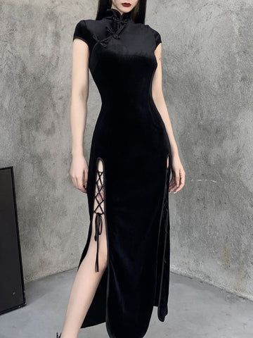 Gothic Satynowy Cheongsam długa suknia