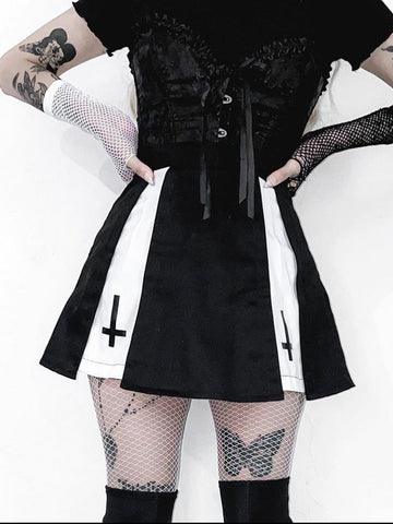 Gothic spódnica fałdowa dla kobiet z vintage krzyż drukowany