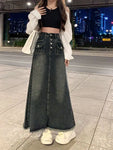 Retro E-Girl Szary Maksymalny Jeansowy Spódnica z Wysokim Stanem