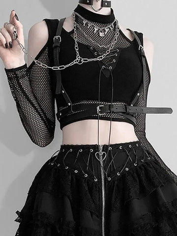 Crop top gothic z gwiaździstym materialem z odsłoniętymi ramionami dla kobiet