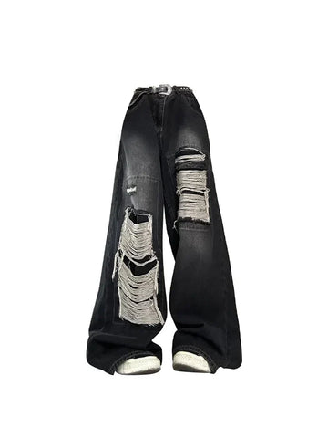 Kobiece Gothic Czarne Spodnie Wysokiej Talii Vintage Korejski styl.