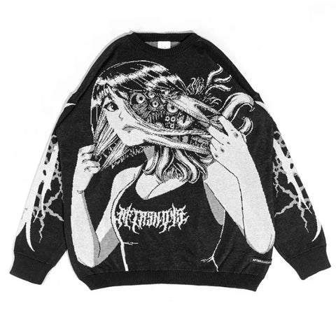 Alternatywny unisex gotycki sweter z nadrukiem graficznym