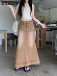 Długa spódnica w kolorze brązowym o wysokim stanie w stylu Fairy-Grunge