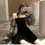 Czarna Retro Sukienka Kobiet Koronka Moda Koreańska