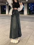 Retro E-Girl Szary Maksymalny Jeansowy Spódnica z Wysokim Stanem
