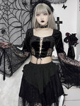 Top crop gothic w stylu gorsetu z rękawami z siatki