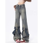 Y2K Vintage Jeans z łatkami w kształcie kokard i dzwonami