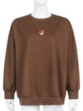 Minimalistyczny koreański brązowy sweter z nadrukiem grzyba
