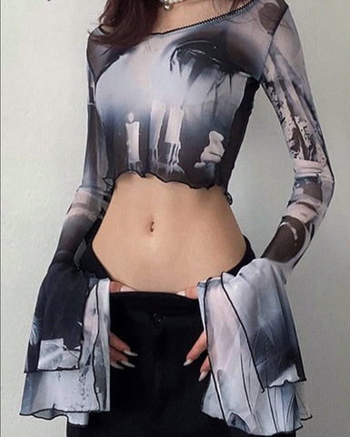 Transparentne crop topy dla kobiet, inspirowane gothic punk modą