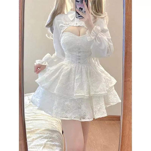Biała sukienka Gothic-Lolita z Bolerkiem