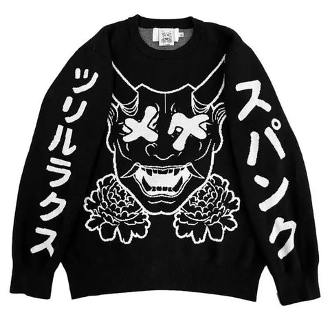 Unisexowy gotycki sweter z japońskim wzorem maski