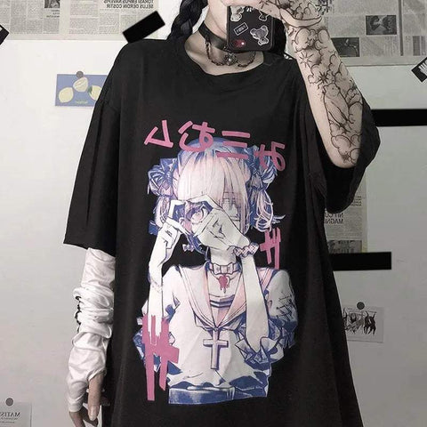 Koszulka oversize e-girl, szkolne dziewczyny, gothic-style